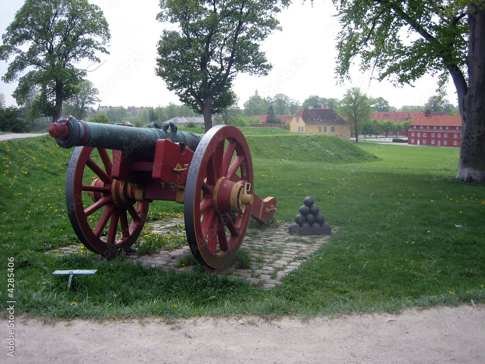 View of Cannon and Kastellet in Background in Copenhagen Denmark