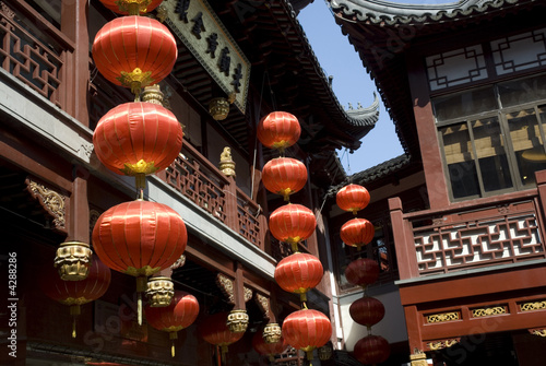 Red lanterns at Yu Gardens in Shanghai