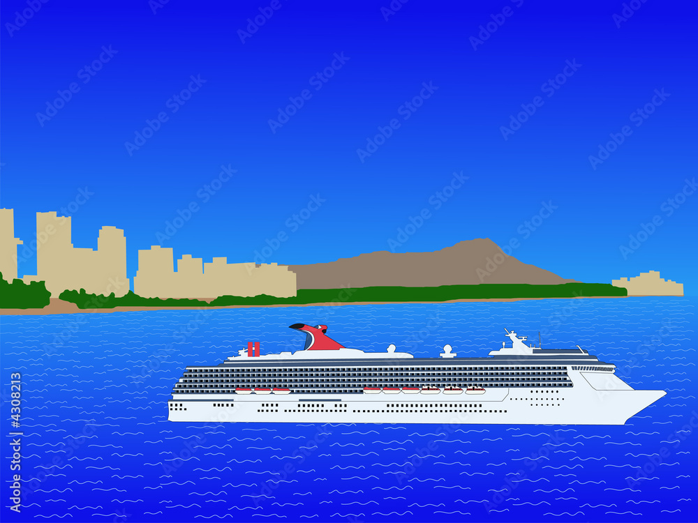 Obraz premium Cruise ship at Waikiki Hawaii