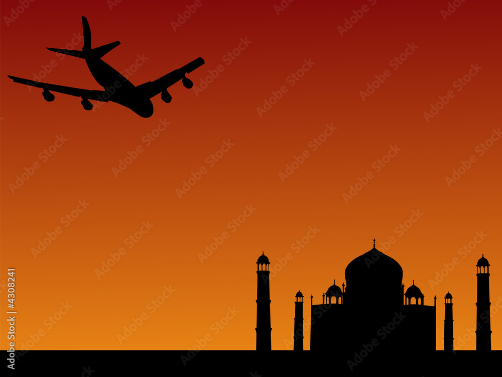 plane arriving at Taj Mahal India