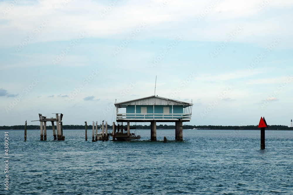 Blue Stilt House in Stiltsville located in Miami, Florida Blue Stilt House in Stiltsville located in Miami, Florida