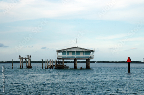 Blue Stilt House in Stiltsville located in Miami, Florida