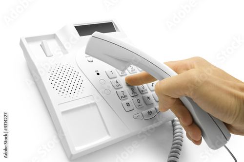 Fotografie hand with telephone isolated on white