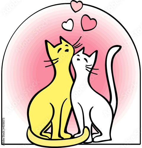 Two cats in love - heart, romance. Artistic vector illustration