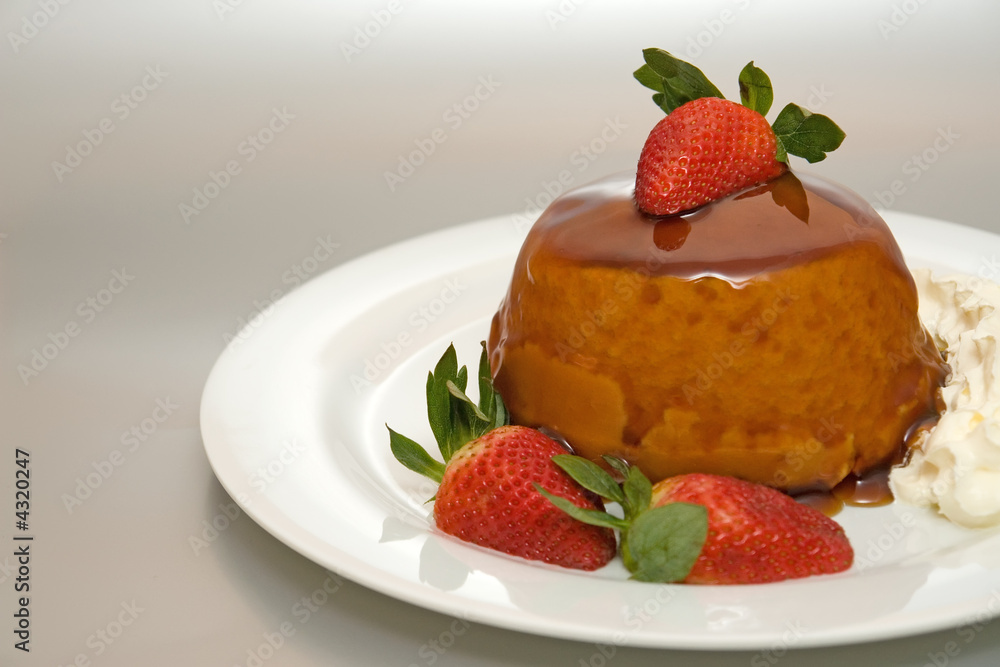caramel sponge pudding on silver background caramel sponge pudding on silver background
