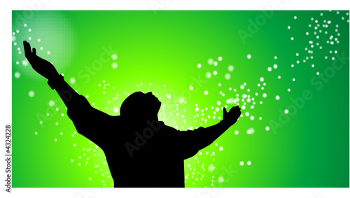 erfolgreicher Mann streckt Arme aus