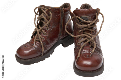 Man's leather boots on a thick sole on a white background