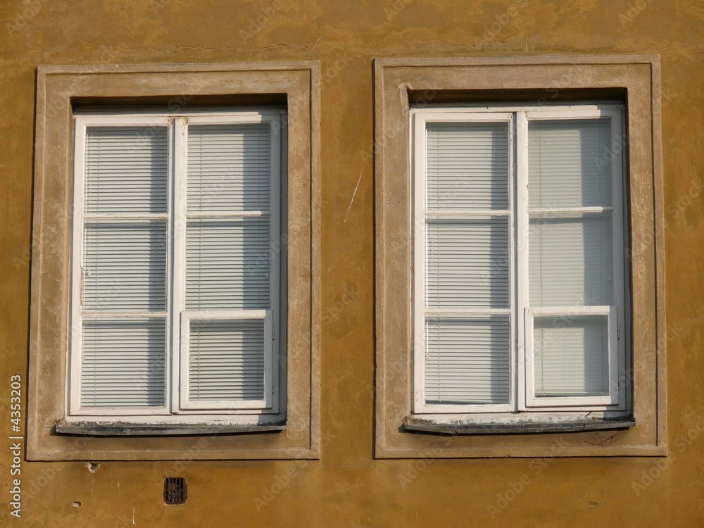 Close up of two windows with white shutters