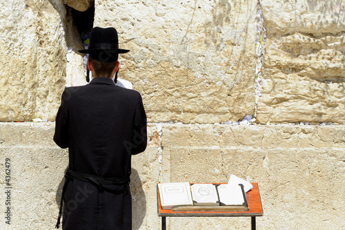 young hasidic jew at the wailing western wall, jerusalem, israel