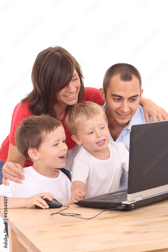 family using laptop