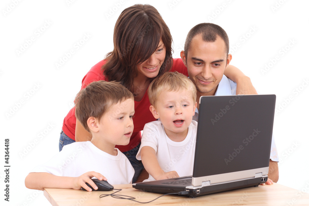 family using laptop