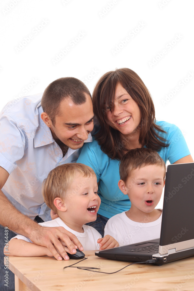 family using laptop