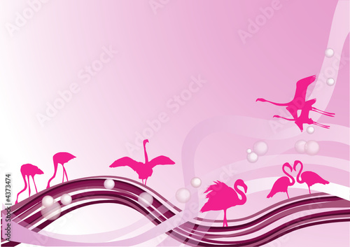 Flamants roses sur vague violette