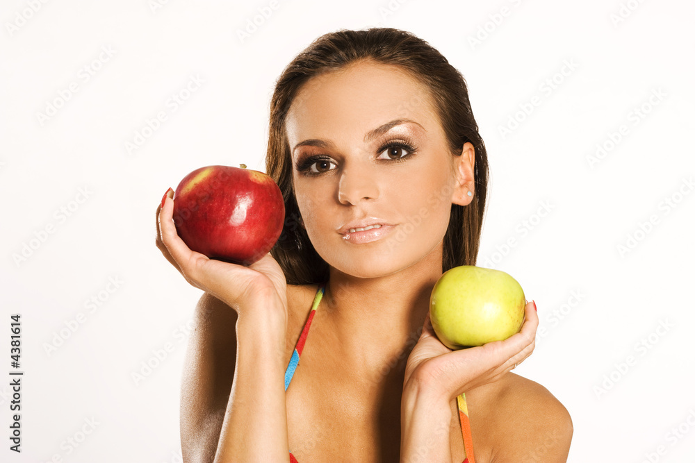 beautiful woman holding a apple