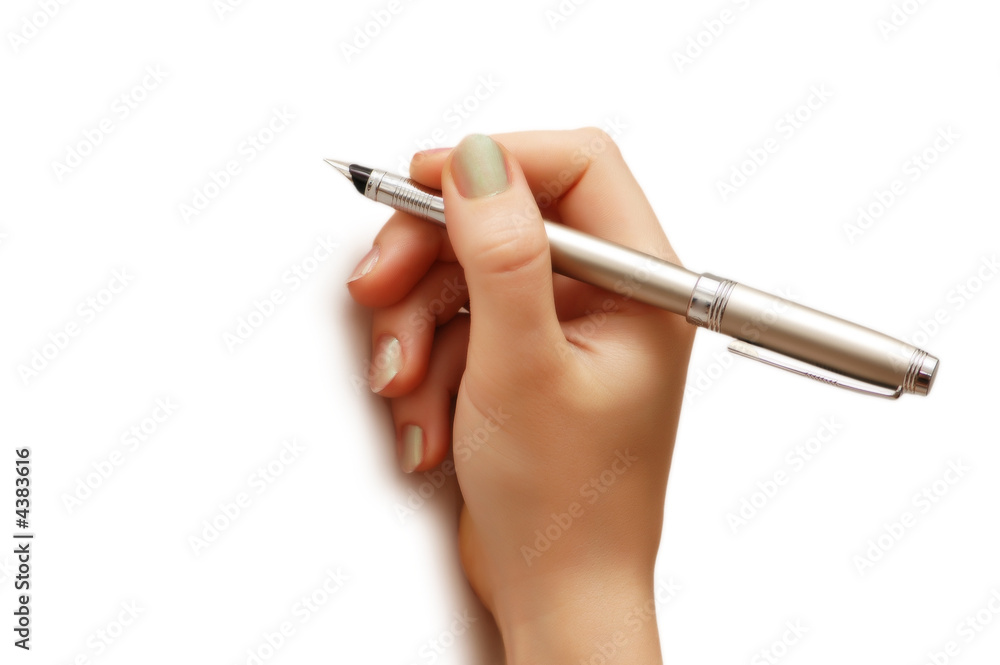 Hand holding pen isolated on white background Hand holding pen isolated on white background