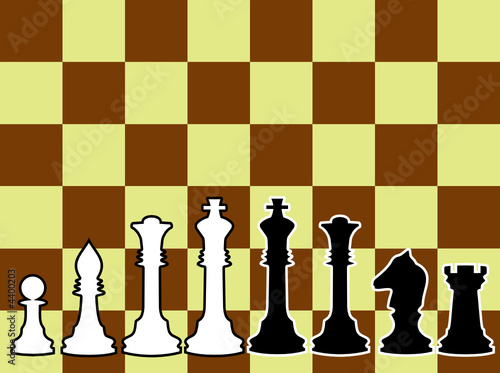 Chessmen, black and white contours. 