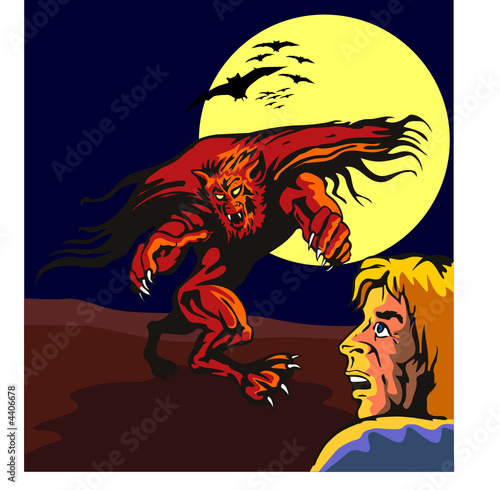 Werewolf attacking a scared dude