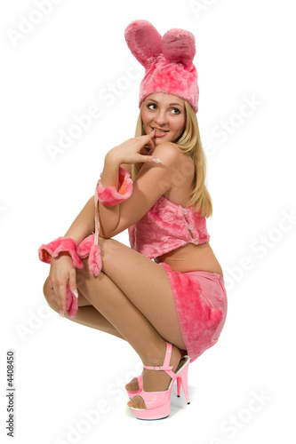 Beautiful girl in pink fancy dress.