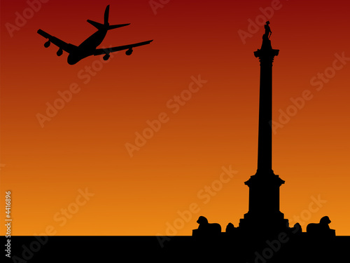 plane flying over Trafalgar Square London