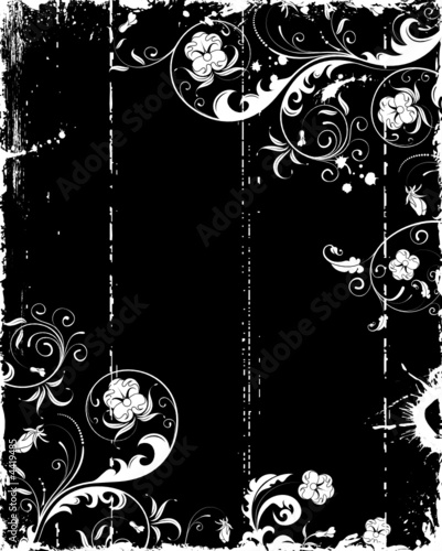 Grunge paint flower frame with blots, vector illustration