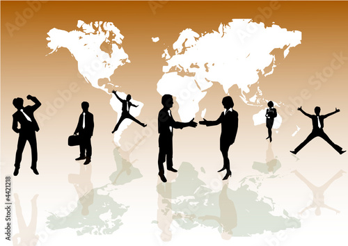 Business team and world