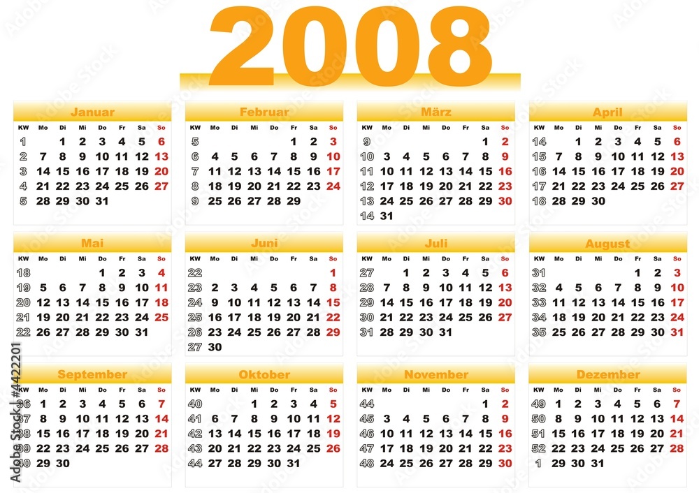 Kalender 2008 orange Querformat Stock Illustration | Adobe Stock