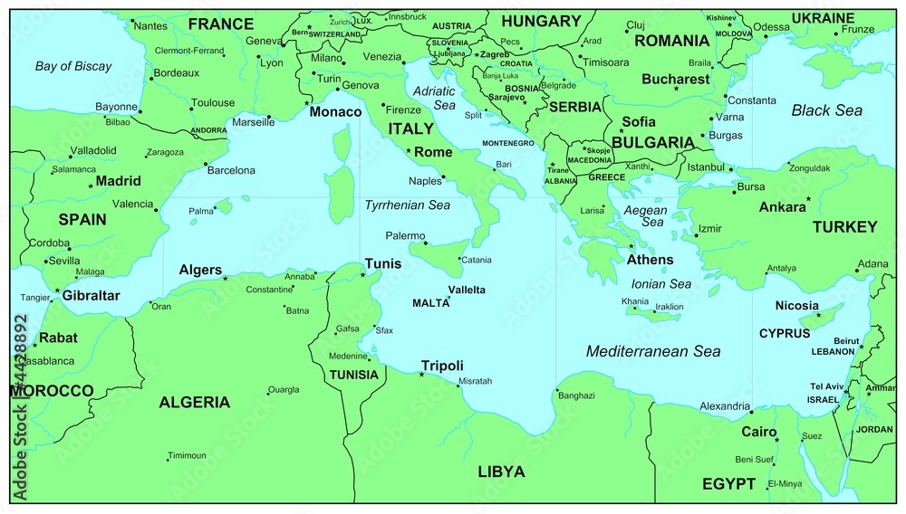 Sea maps series: Mediterranean Sea