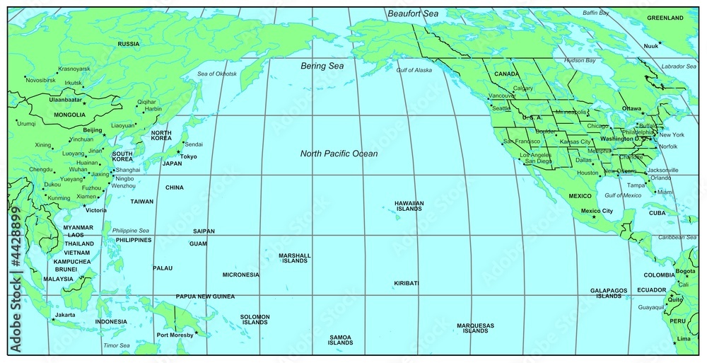 North Pacific Ocean On Map Sea Maps Series: North Pacific Ocean Stock Illustration | Adobe Stock