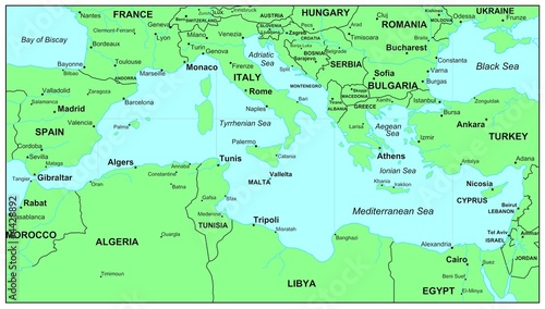 Sea maps series  Mediterranean Sea