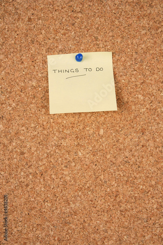Post it with things to do written on. Corkboard background