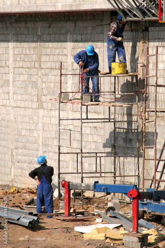 Bricklayers on scaffolding photo