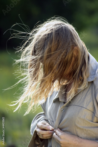 The girl with fluttering hair