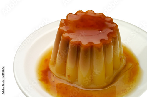 Creme caramel in a dish closeup with clipping path