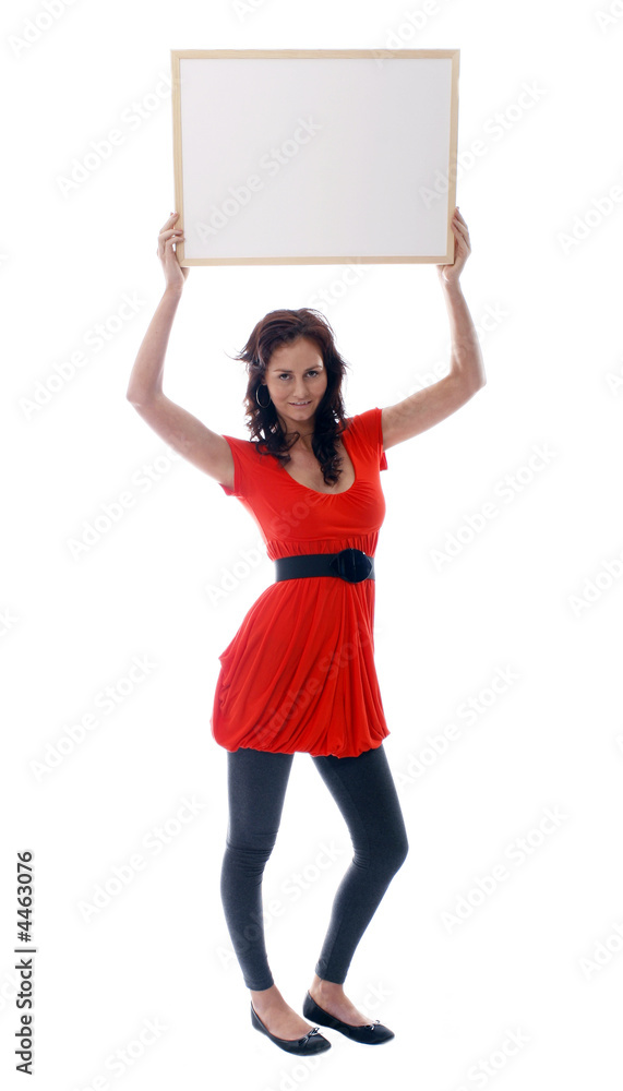 Beautiful girl holding up a blank whiteboard Beautiful girl holding up a blank whiteboard