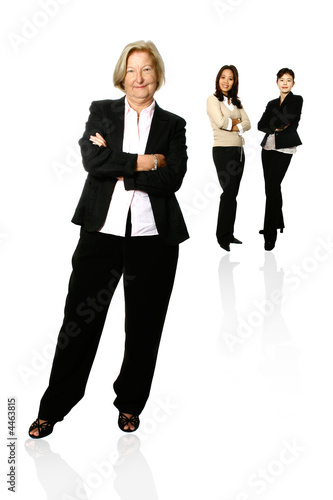 caucasian businesswoman leading two other colleagues 