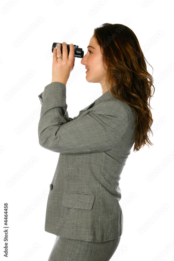woman in business attire looking through binoculars, woman in business attire looking through binoculars,