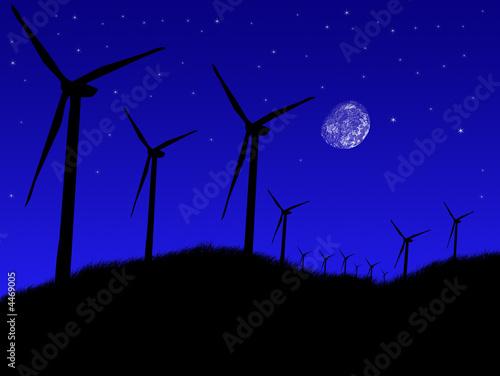 Obraz na plátně Wind farm at night