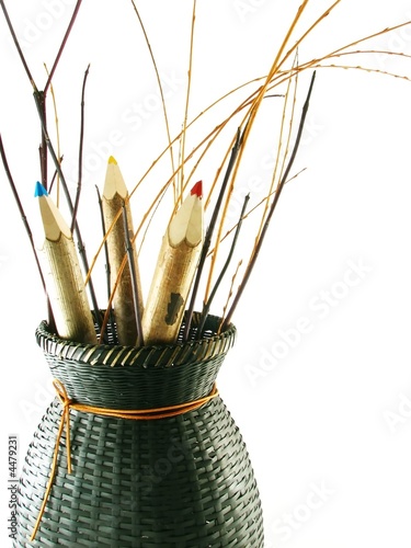 Fototapeta Naklejka Na Ścianę i Meble -  coloured pencils in basket