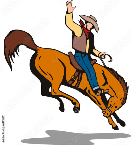 Cowboy riding a bucking bronco