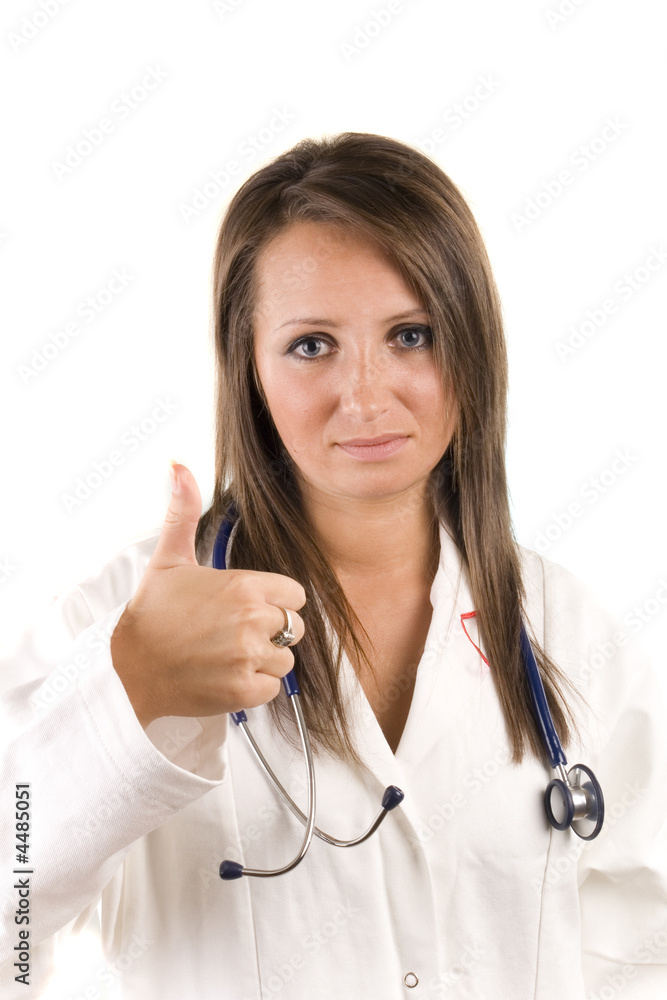 young woman doctor with stethoscope - good message young woman doctor with stethoscope - good message