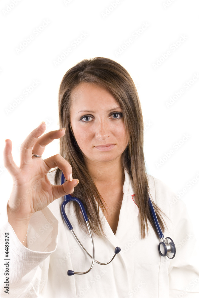 young woman doctor with stethoscope - good message young woman doctor with stethoscope - good message