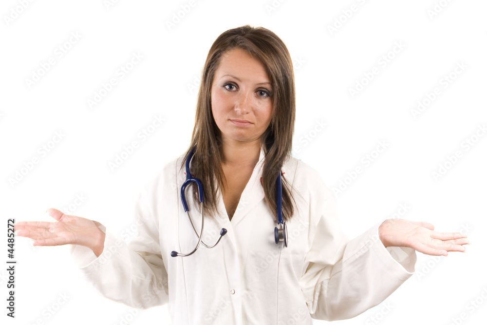 young woman doctor with stethoscope - bad message young woman doctor with stethoscope - bad message