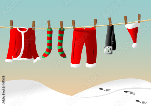 Santa Claus suit hanged on a clothes line