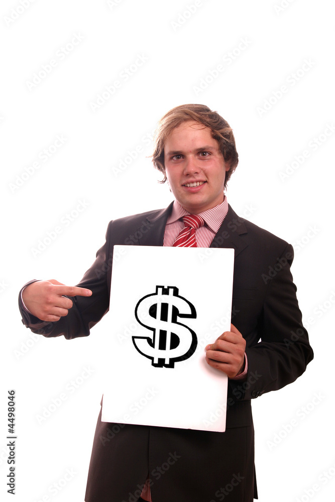 business man pointing card with dollar business man pointing card with dollar