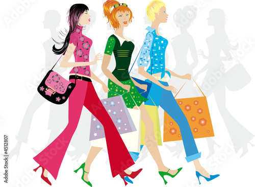 Three girls shopping