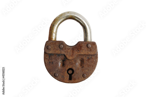 Old rusty closed padlock