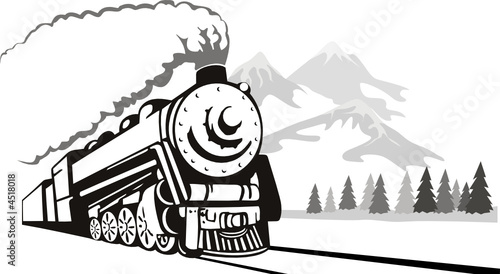 Vintage steam train traveling in the winter