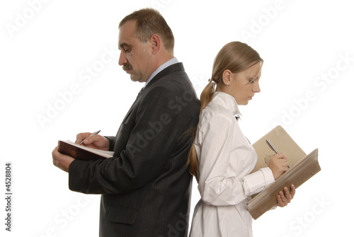a man and a woman with documents