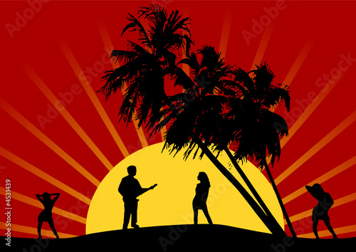 groupe sur coucher de soleil