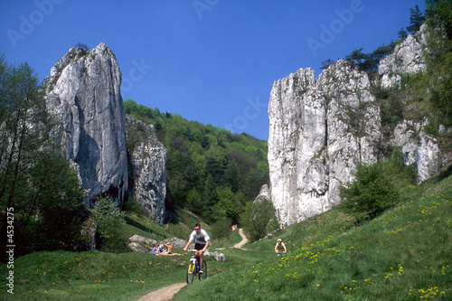 Cyclists, rocks